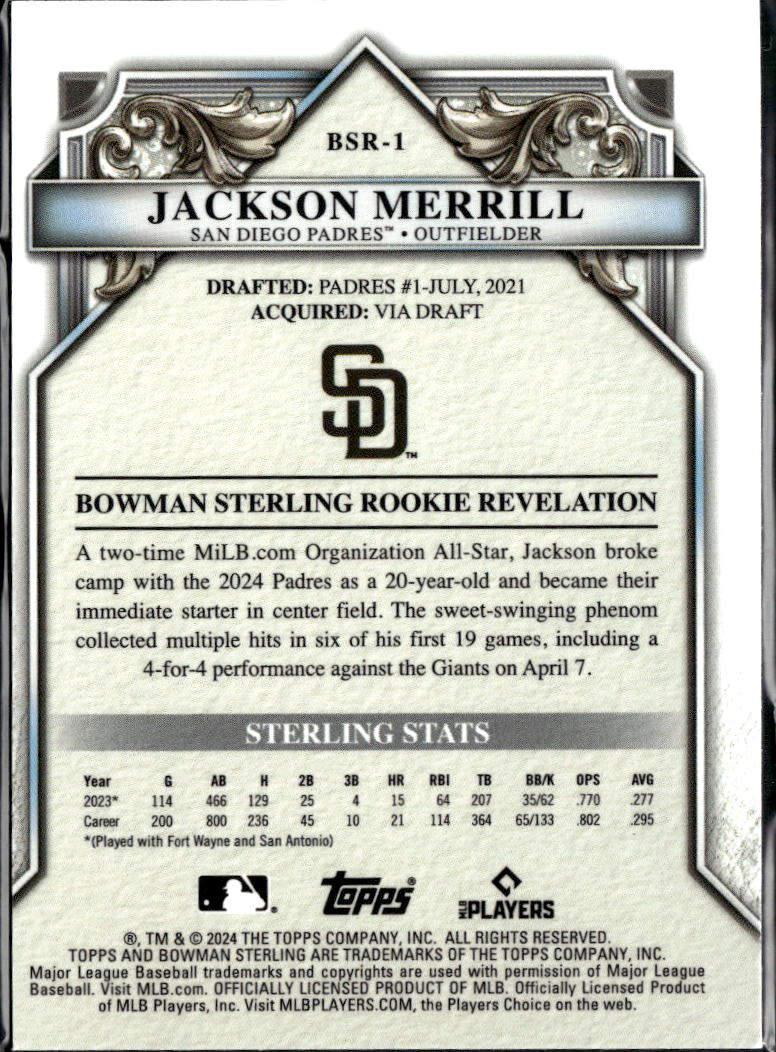 Jackson Merrill 2024 Bowman Sterling Rookie RC San Diego Padres