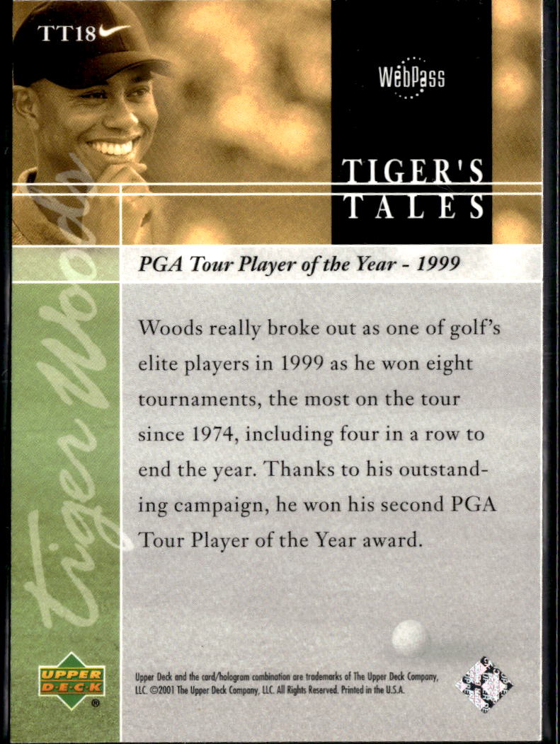 Tiger Woods 2001 Upper Deck Rookie RC Tiger's Tales GOLF