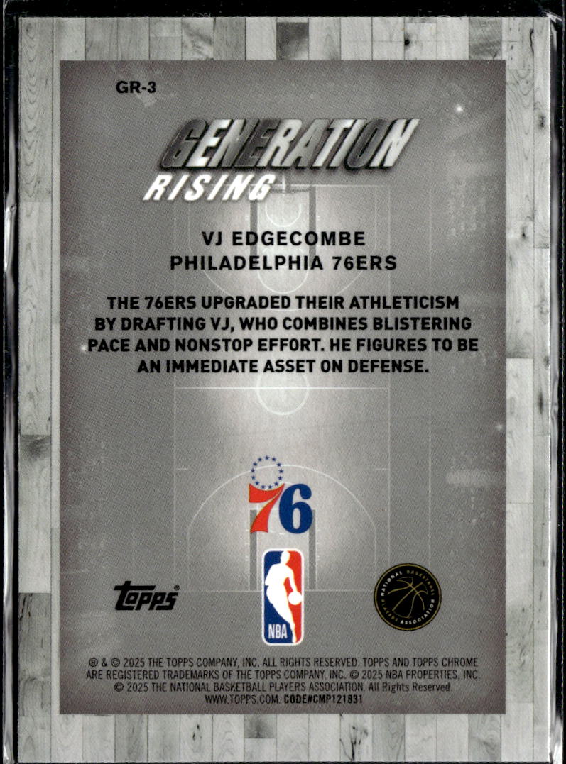 VJ Edgecombe 2025 Topps Chrome Generation Rising RC Philadelphia 76ers