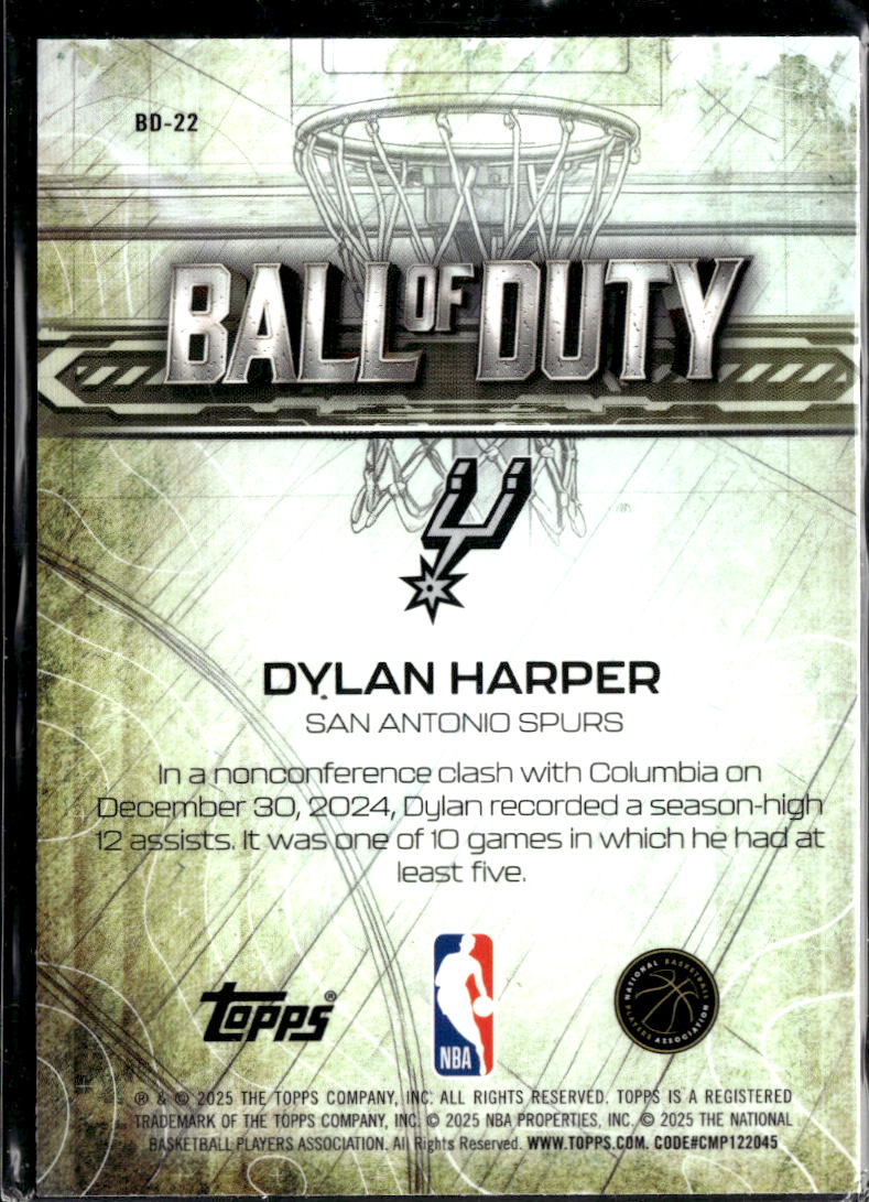 Dylan Harper 2025 Topps Chrome Ball of Duty RC San Antonio Spurs