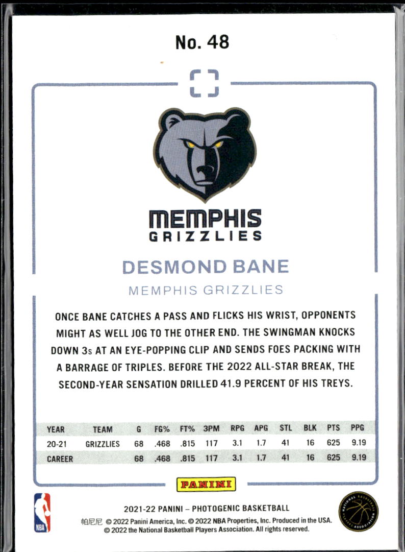 Desmond Bane 2021-22 Panini Photogenic Memphis Grizzlies