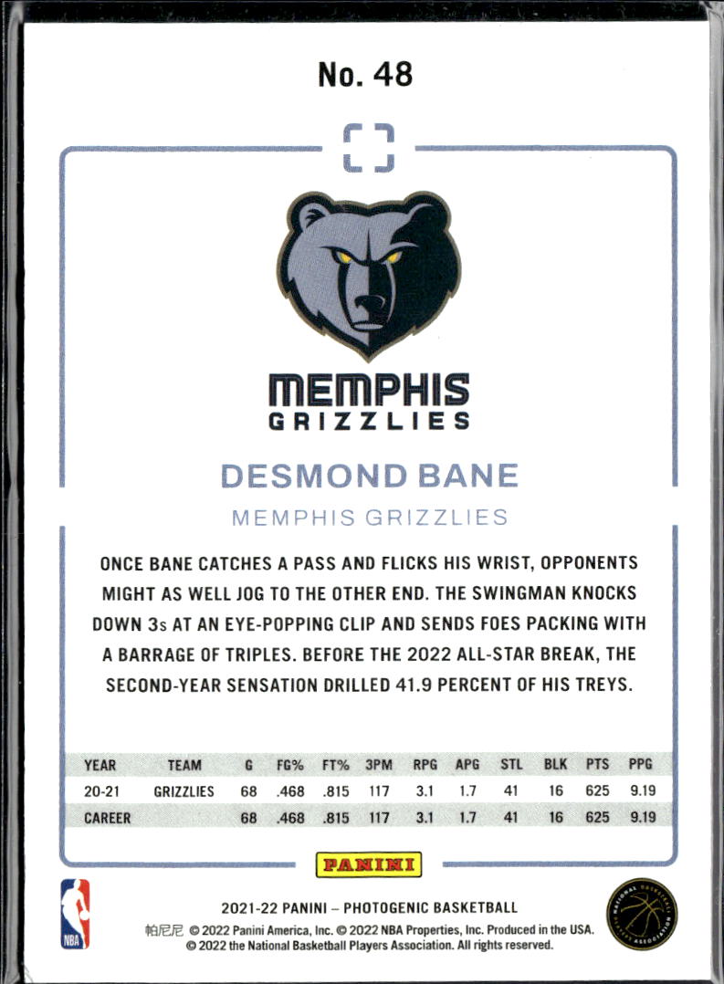 Desmond Bane 2021-22 Panini Photogenic Memphis Grizzlies