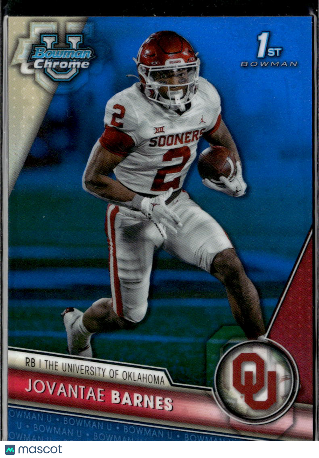 Jovantae Barnes 2023 Bowman Chrome 1st Blue Refractor /199 Oklahoma Sooners