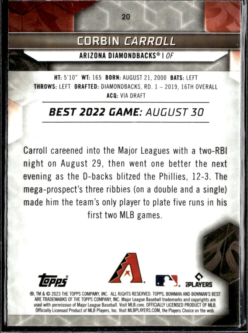 Corbin Carroll 2023 Bowman's Best Rookie RC Arizona Diamondbacks
