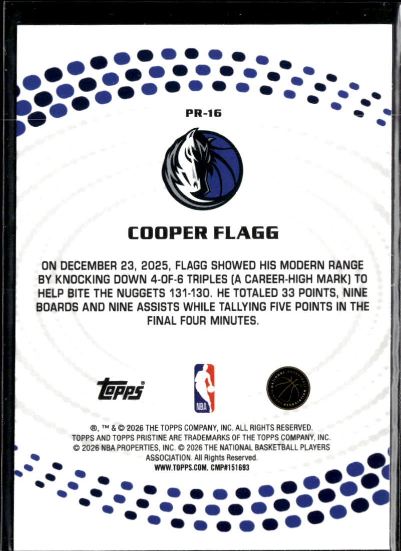 Cooper Flagg 2026 Topps Pristine Precisionaries RC Dallas Mavericks