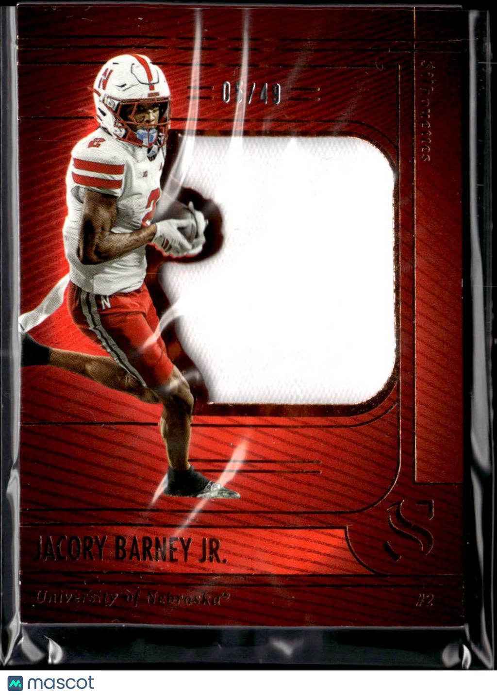Jacory Barney Jr. 2025 Silhouette Jersey Patch RC 5/49 Nebraska Cornhuskers