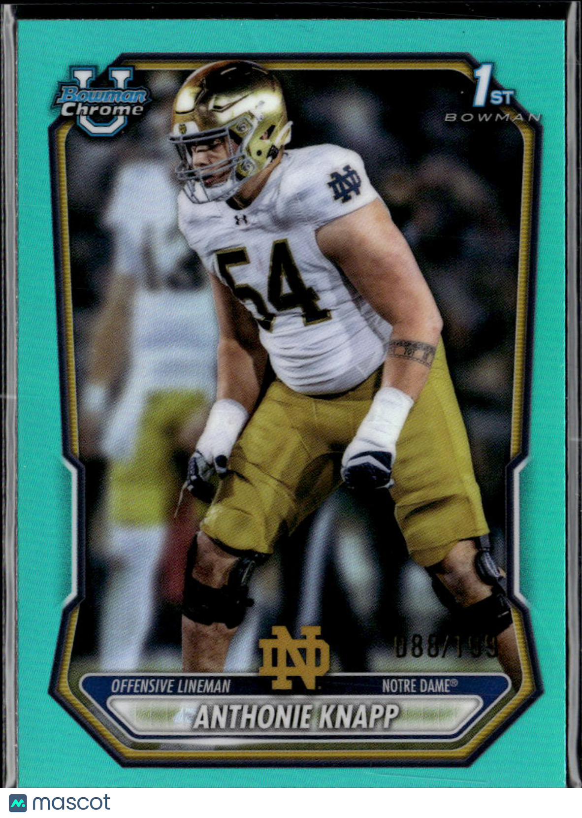 Anthonie Knapp 2026 Bowman Chrome 1st Aqua Refractor /199 Notre Dame