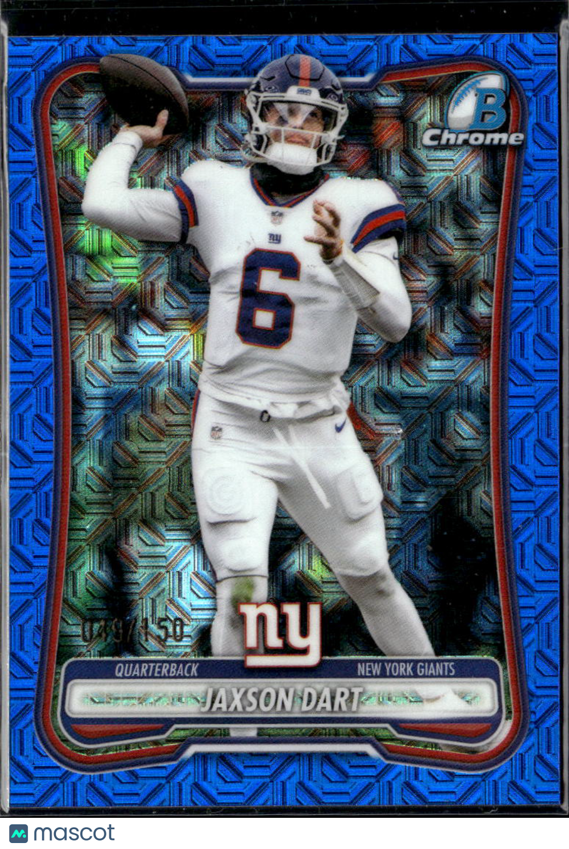 Jaxson Dart 2026 Bowman Chrome Blue Mega Box Refractor 49/150 New York Giants