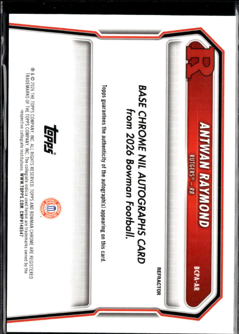 Antwan Raymond 2026 Bowman Chrome 1st Auto Autograph /499 Rutgers