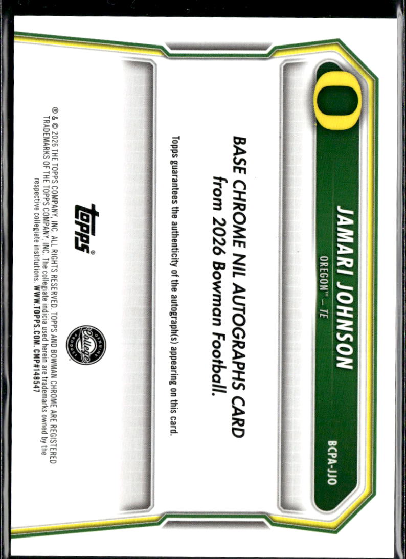 Jamari Johnson 2026 Bowman Chrome 1st Auto Autograph 132/150 Oregon Ducks