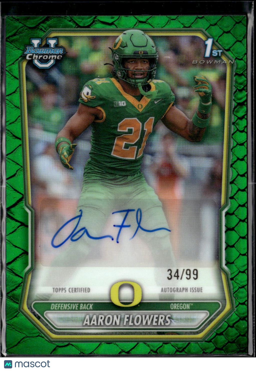 Aaron Flowers 2026 Bowman Chrome 1st Auto Autograph 34/99 Oregon Ducks