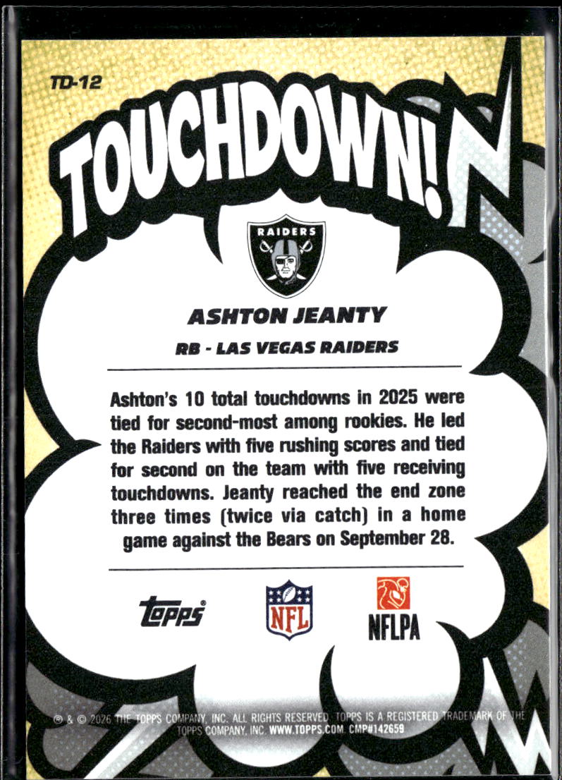 Ashton Jeanty 2026 Topps Touchdown SSP CASE HIT Las Vegas Raiders