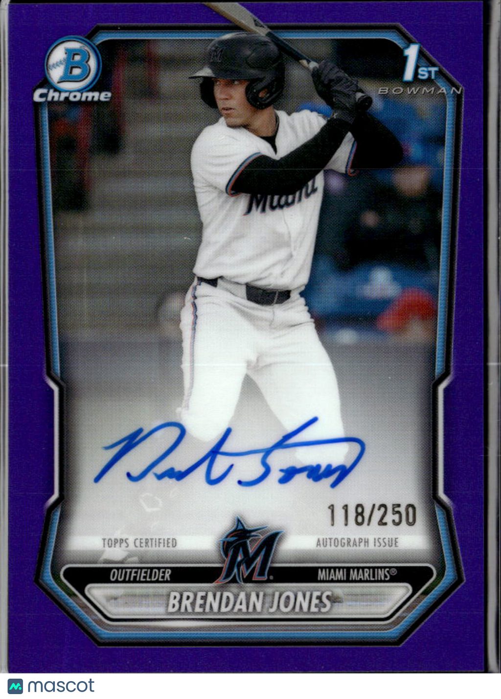 Brendan Jones 2026 Bowman Chrome 1st Auto Autograph 118/250 Miami Marlins