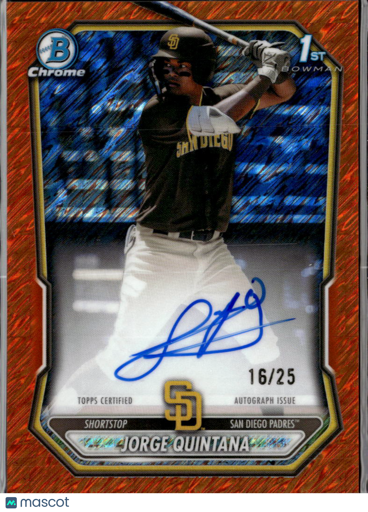Jorge Quintana 2026 Bowman Chrome 1st Auto Autograph Orange 16/25 Padres