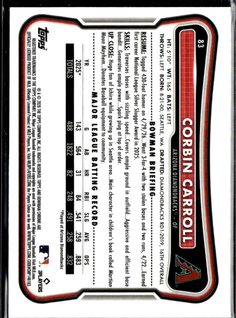 Corbin Carroll 2026 Bowman Chrome Purple Mega Box /299 Diamondbacks