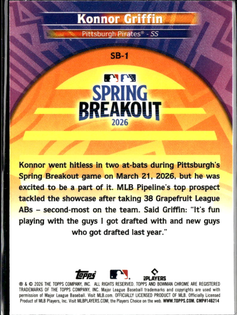 Konnor Griffin 2026 Bowman Chrome Spring Breakout Mega Box RC Refractor Pirates
