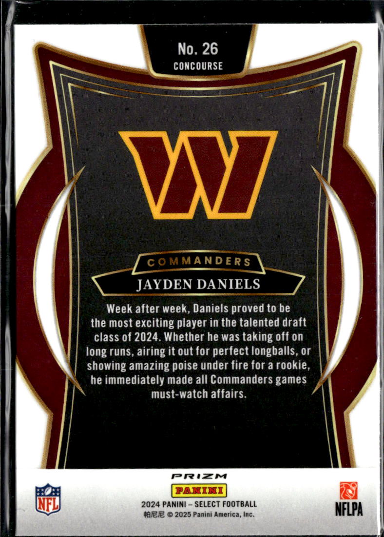 Jayden Daniels 2024 Select RC Red Shock Rookie Washington Commanders