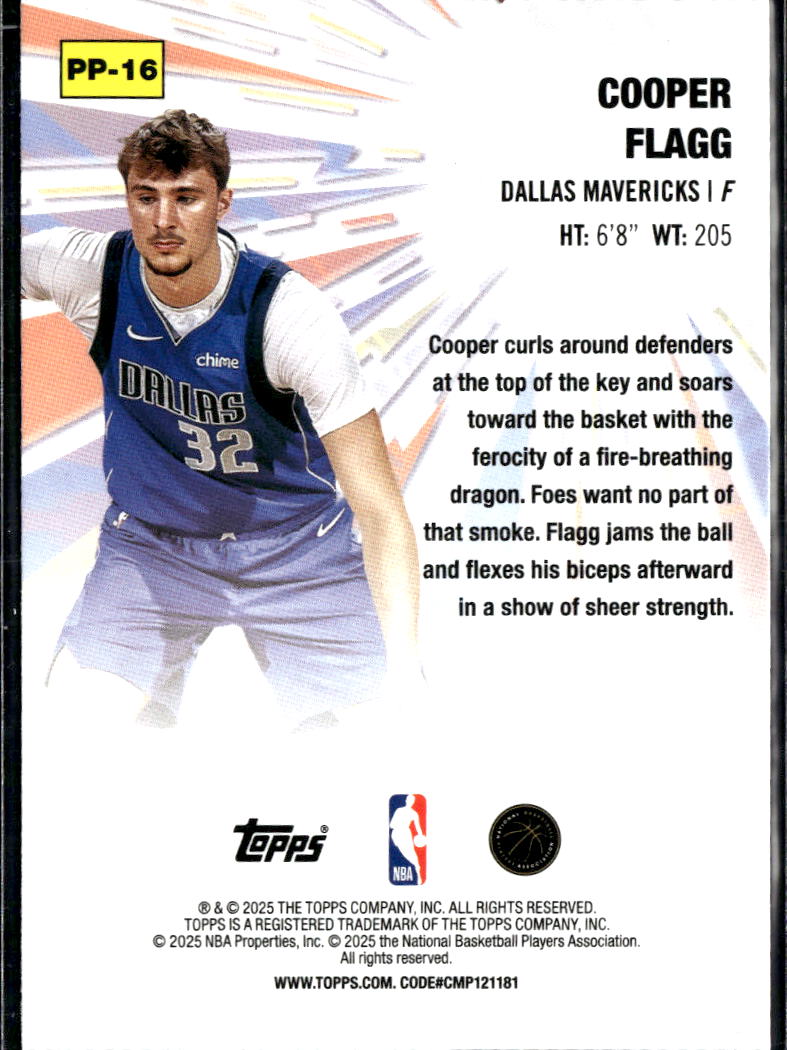 Cooper Flagg 2025 Topps Power Players Rookie RC Dallas Mavericks