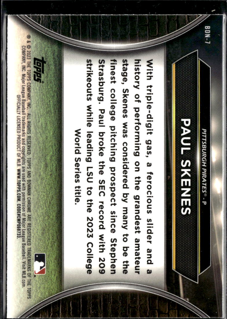 Paul Skenes 2023 Bowman Chrome Draft RC Rookie #BDN7 Pittsburgh Pirates