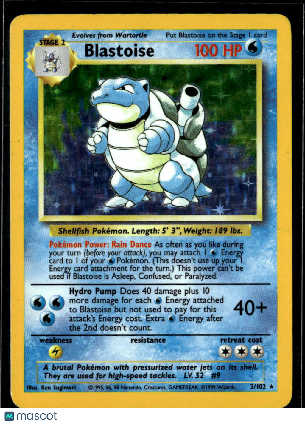 Blastoise 1999 Base Set Holo Rare #2/102
