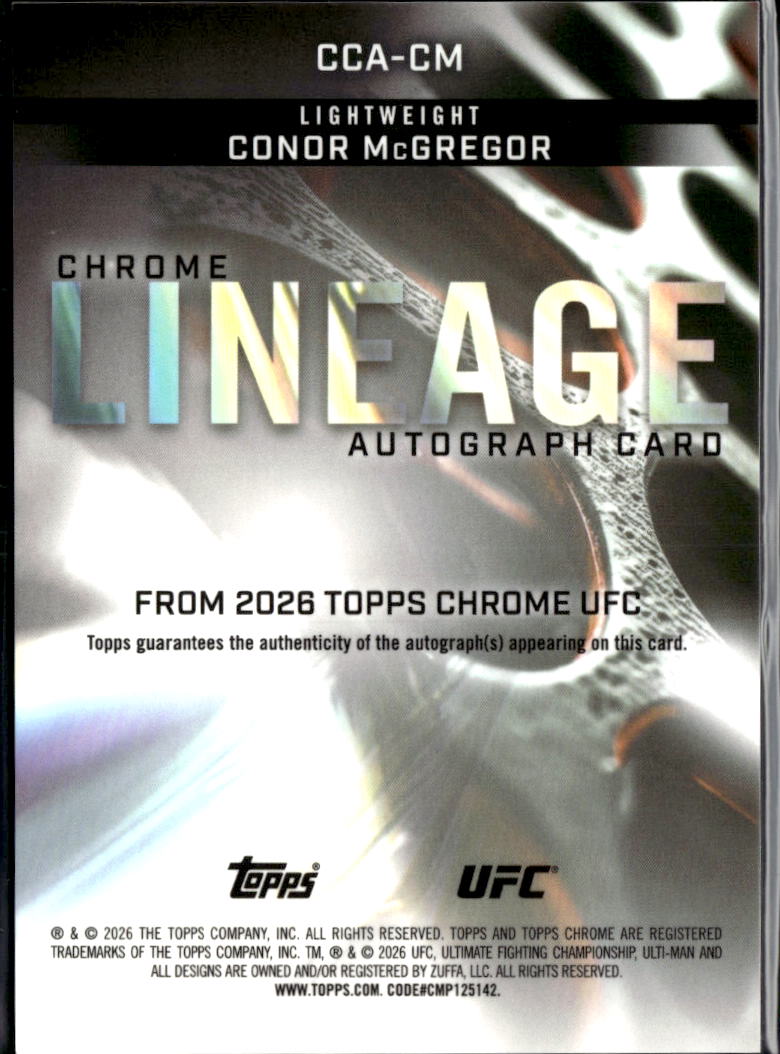 Conor McGregor 2026 Topps Chrome UFC GOLD Auto Autograph 22/50