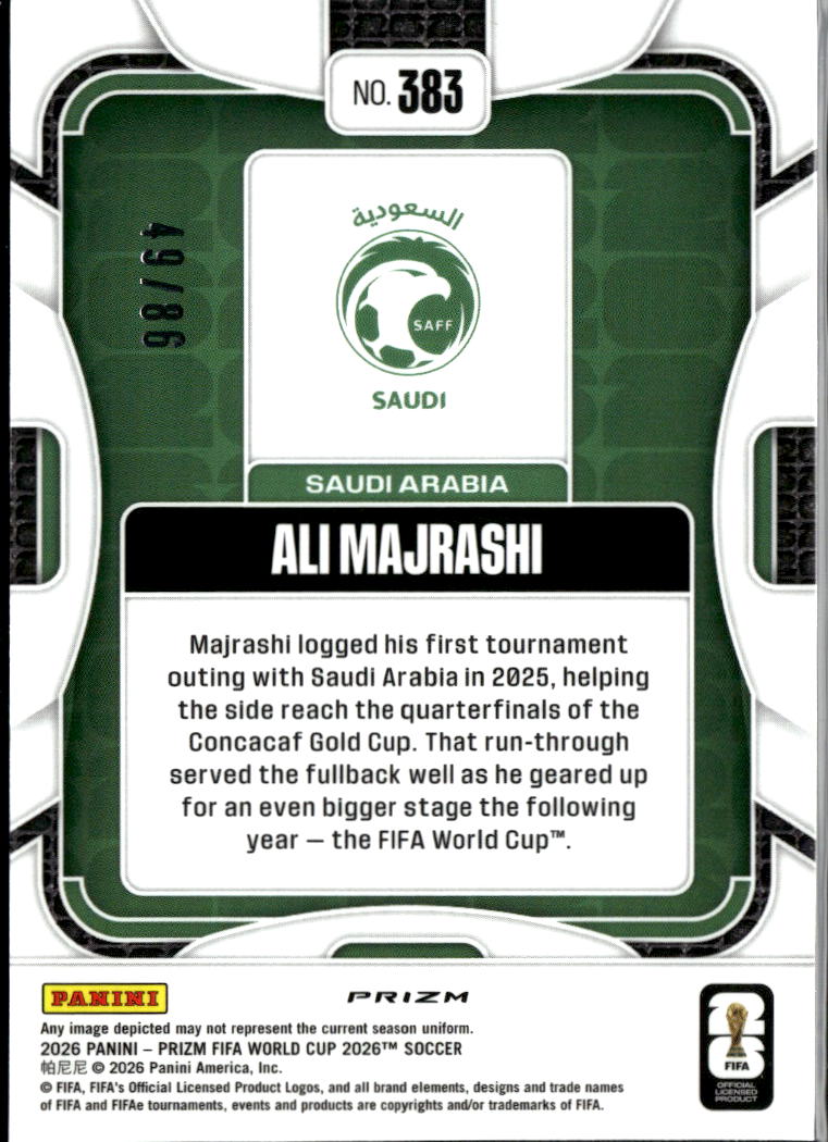 Ali Majrashi 2026 Prizm FIFA World Cup RC Rookie Red 49/86 Saudi Arabia