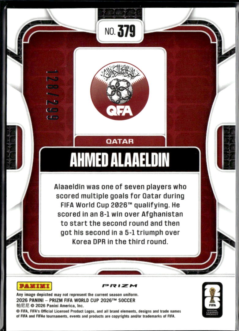 Ahmed Alaaeldin 2026 Prizm FIFA World Cup Purple RC 128/299 Qatar