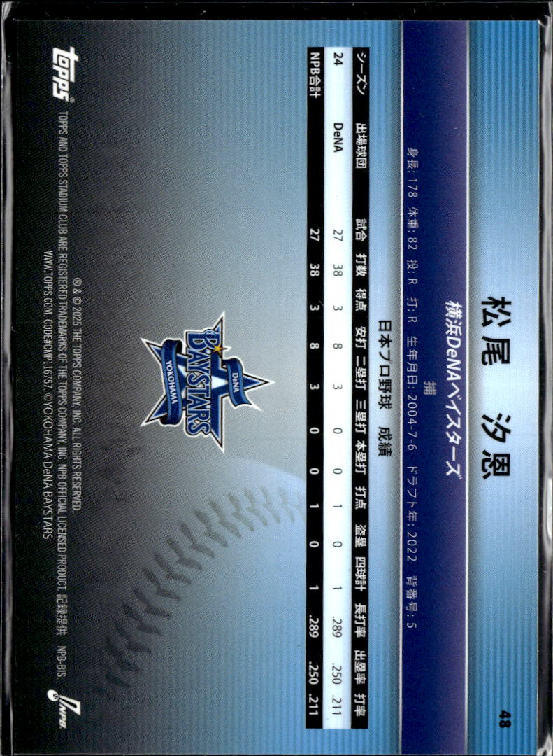 Shion Matsuo 2025 Topps Stadium Club NPB /199 Yokohama DeNA BayStars