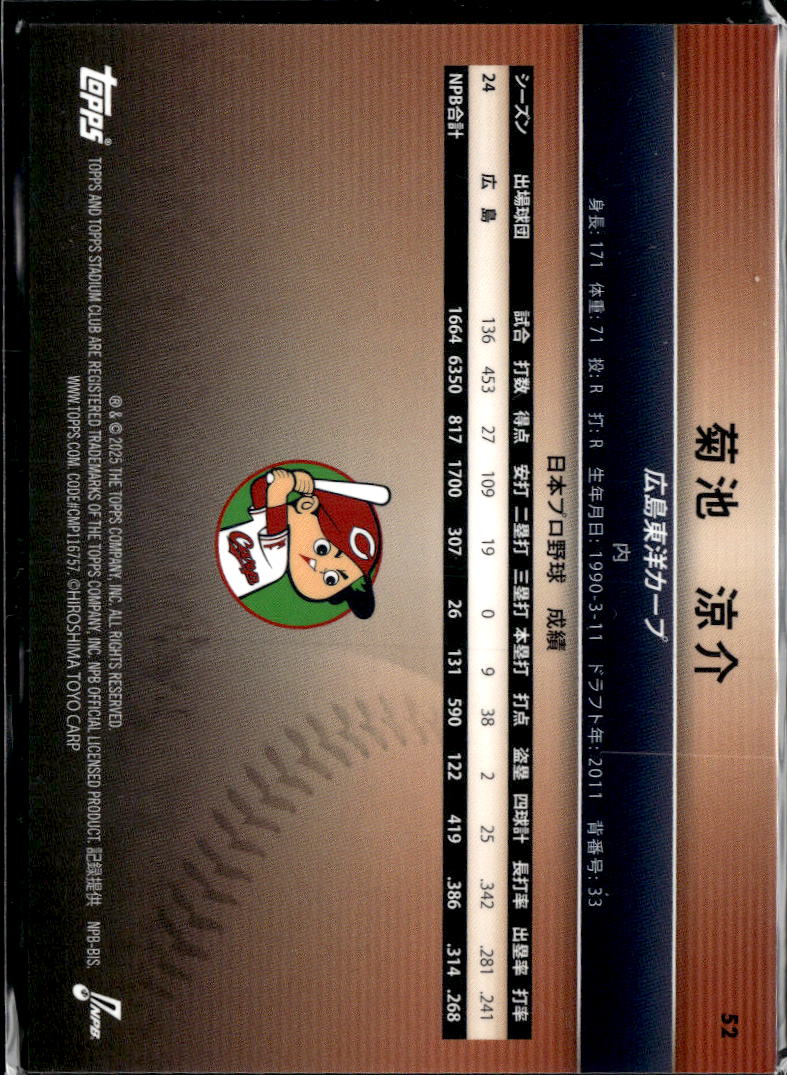 Ryosuke Kikuchi 2025 Topps Stadium Club NPB Orange 19/25 Hiroshima Toyo Carp