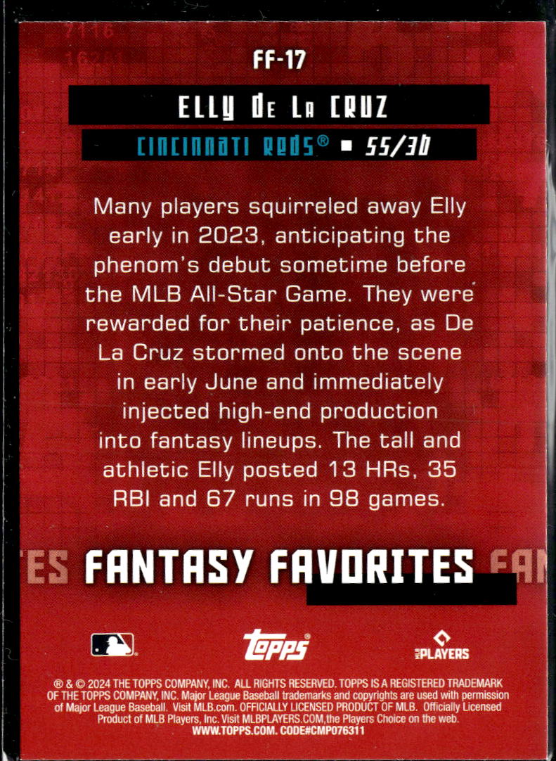Elly De La Cruz 2024 Topps Fantasy Favorites Rookie RC Cincinnati Reds