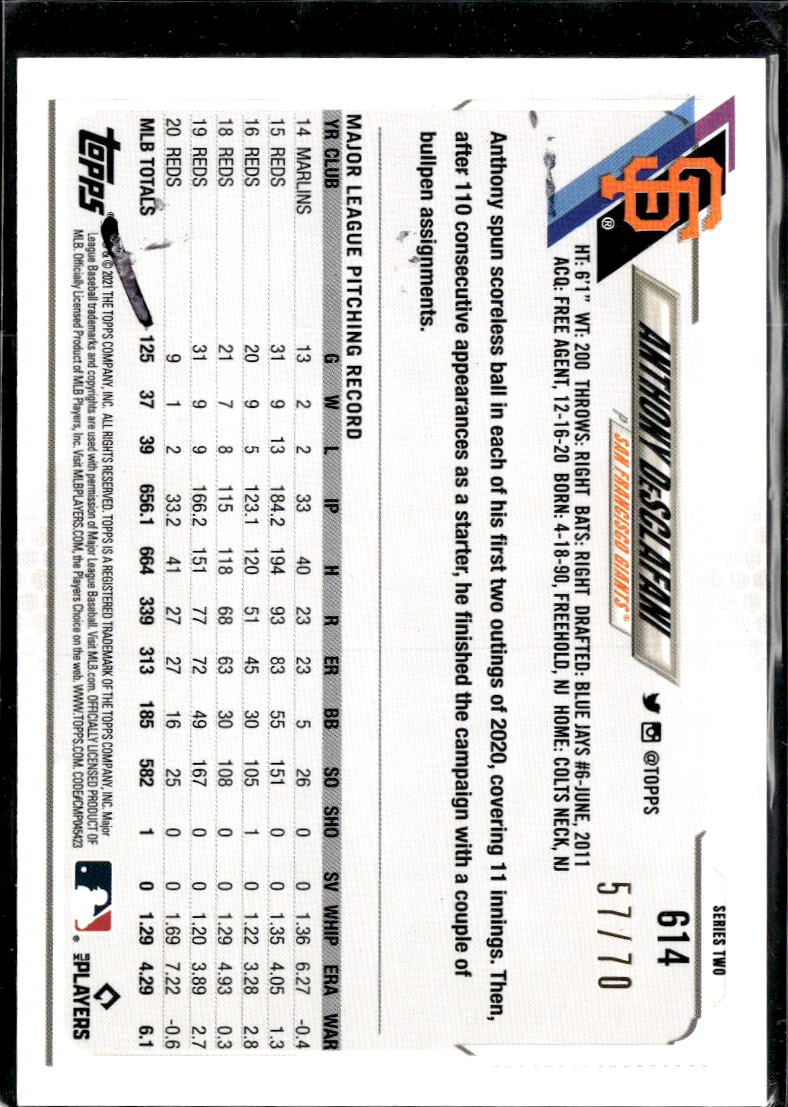 Anthony DeSclafani 2021 Topps Platinum Anniversary 57/70 San Francisco Giants