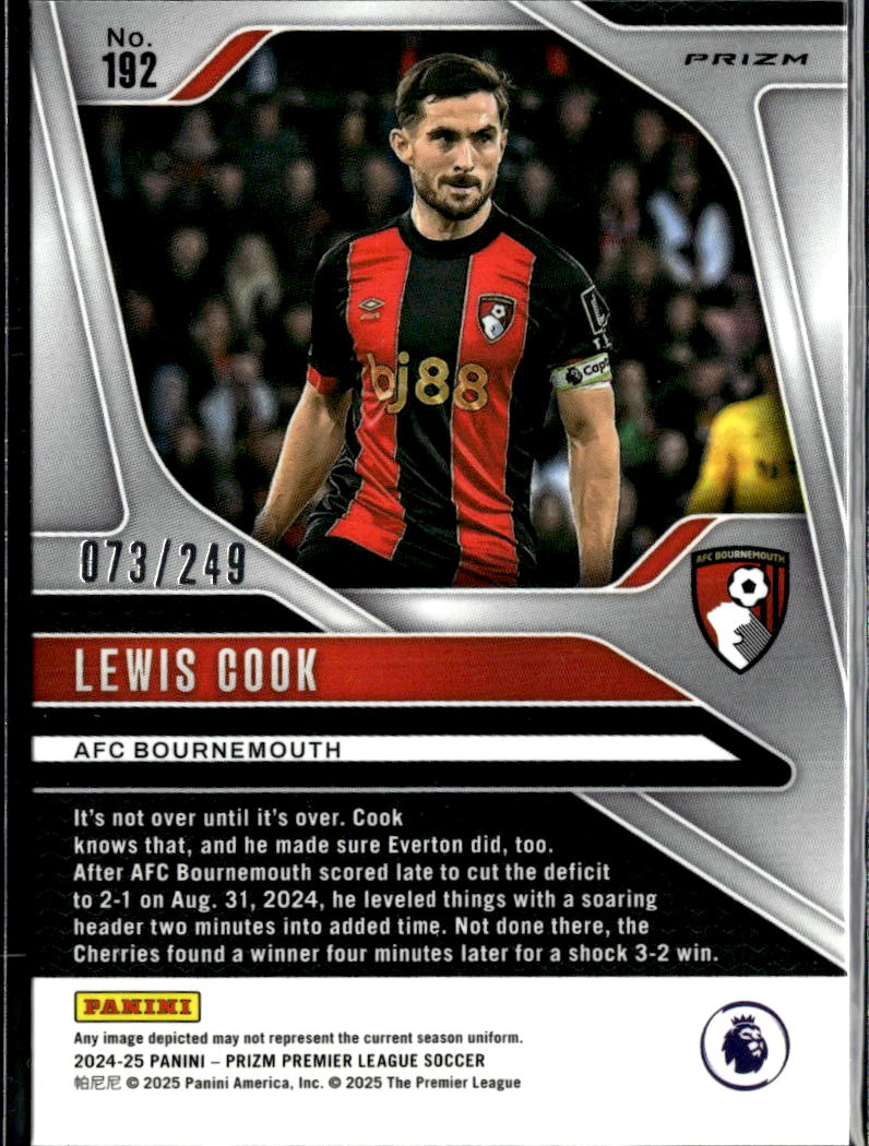 Lewis Cook 2025 Prizm Premier League Soccer Purple Mosaic /249 AFC Bournemouth
