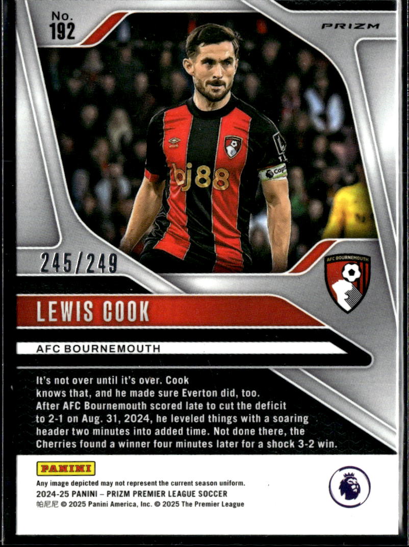 Lewis Cook 2025 Prizm Premier League Soccer Purple Mosaic /249 AFC Bournemouth