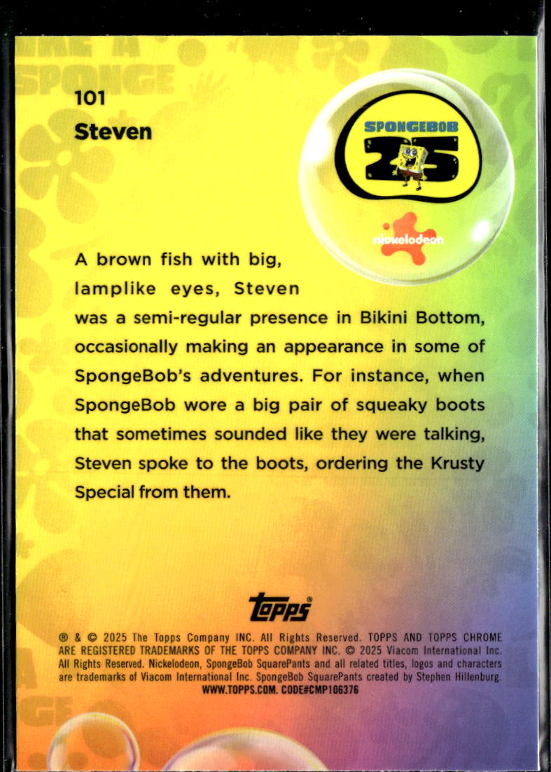Steven 2025 Topps Chrome SpongeBob SquarePants Kelp Refractor #101