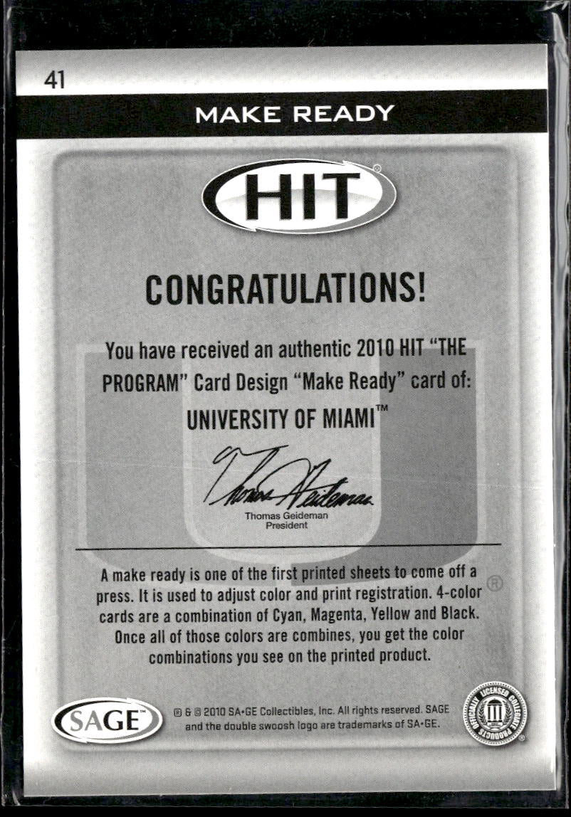 Jacory Harris 2010 SAGE HIT The Program Make Ready Magenta /50 Miami Hurricanes