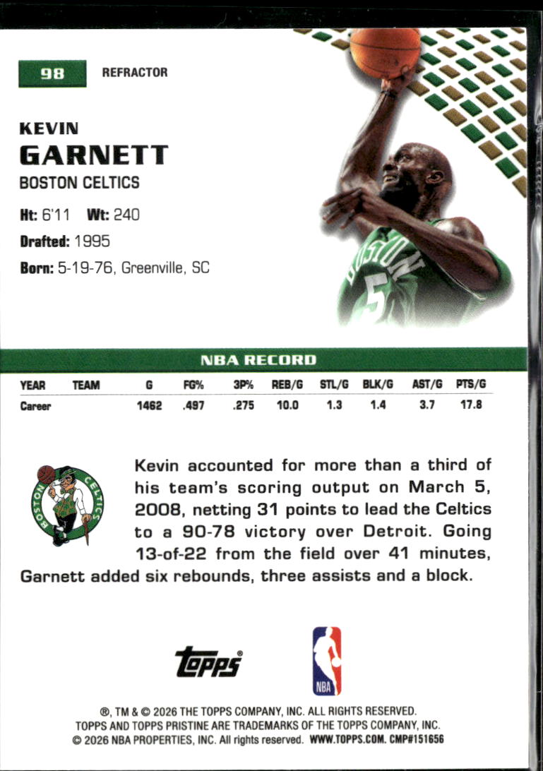 Kevin Garnett 2026 Topps Pristine Refractor Boston Celtics