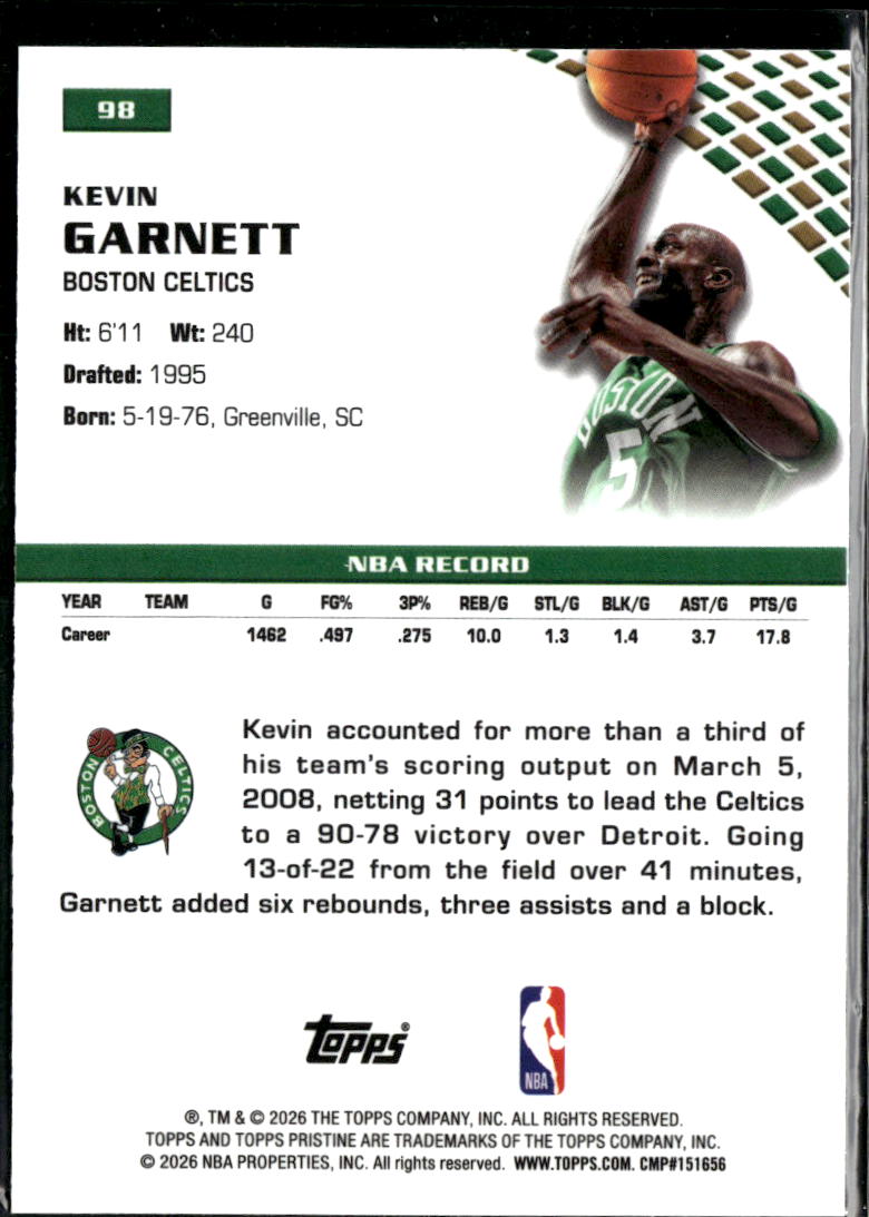Kevin Garnett 2026 Topps Pristine Paint The Arc Boston Celtics