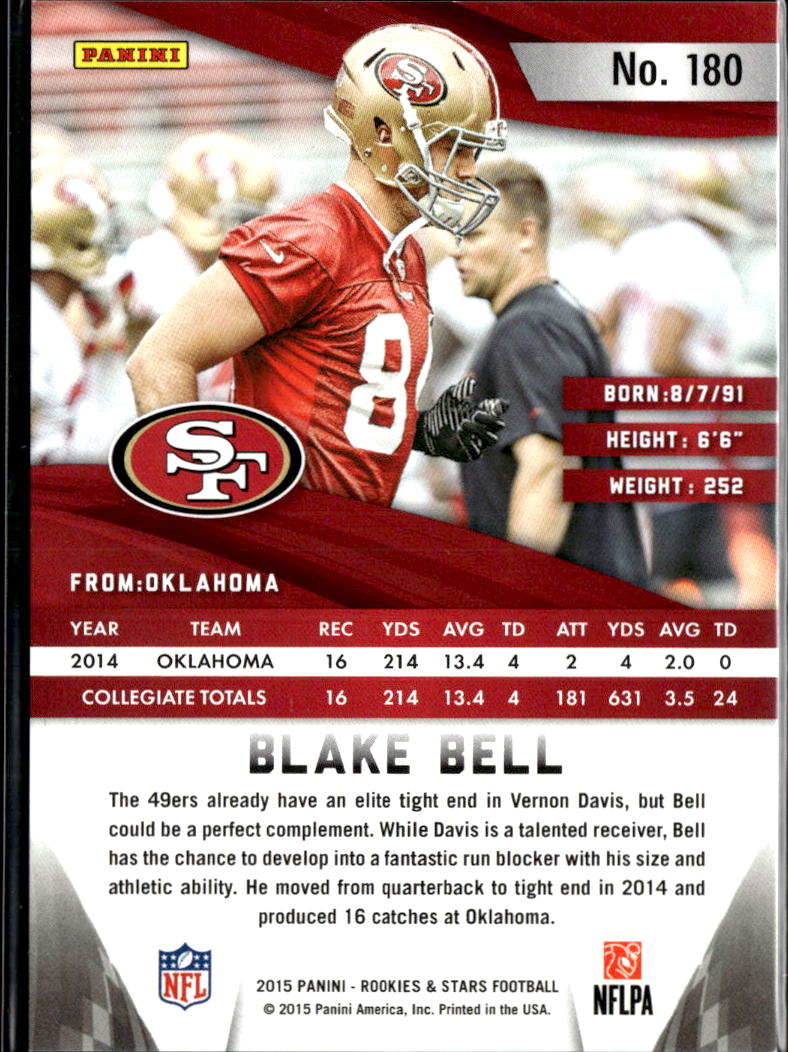 Blake Bell 2015 Rookies & Stars Purple Rookie RC 44/50 Sooners 49ers