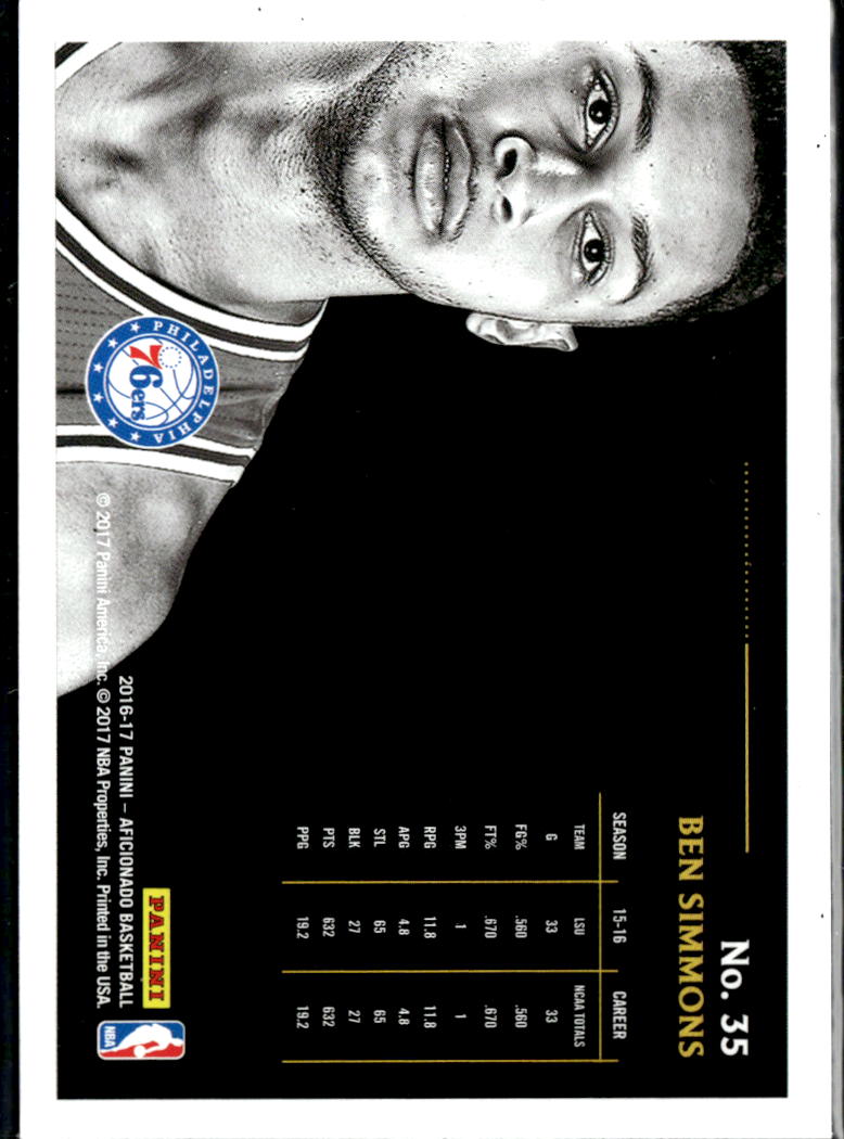 Ben Simmons 2016-17 Panini Aficionado Rookie Artist's Proof Philadelphia 76ers