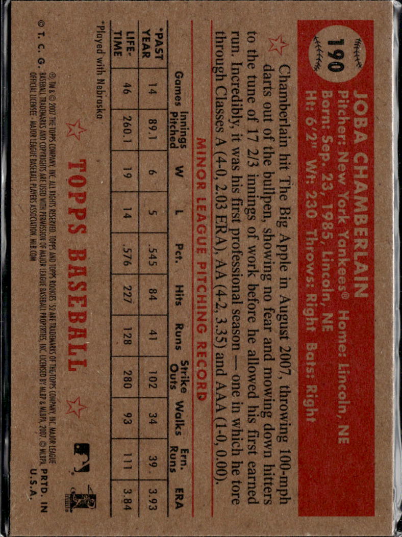 Joba Chamberlain 2007 Topps '52 Rookie RC New York Yankees
