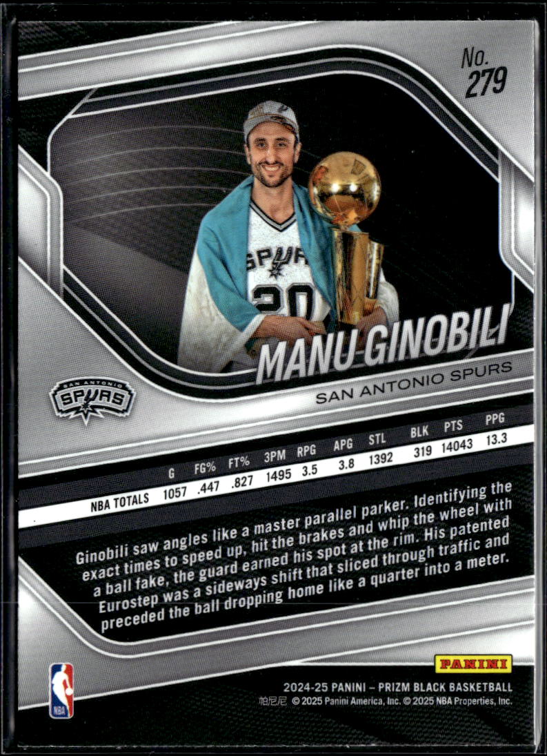Manu Ginobili 2025 Panini Prizm Black #279 San Antonio Spurs