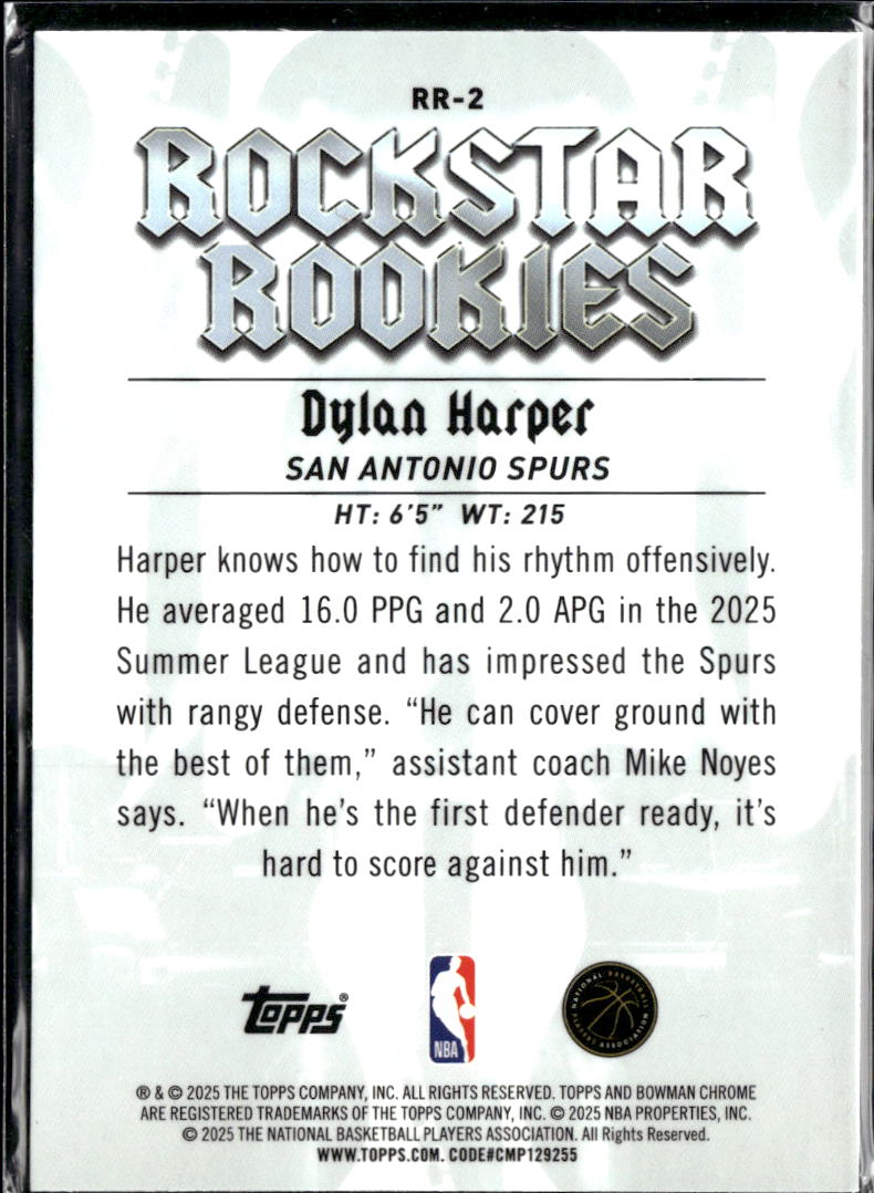 Dylan Harper 2025 Bowman Chrome Rockstar Rookies RC San Antonio Spurs