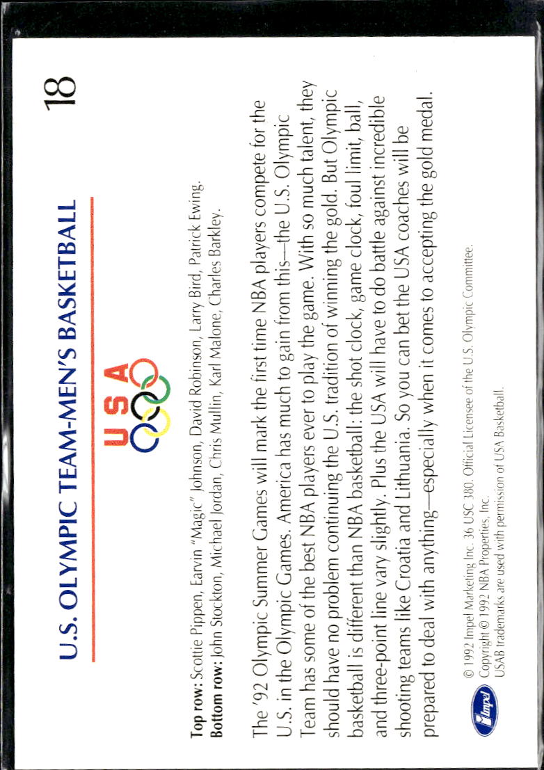 Michael Jordan 1992 Impel U.S. Olympicards USA Basketball #18 United States