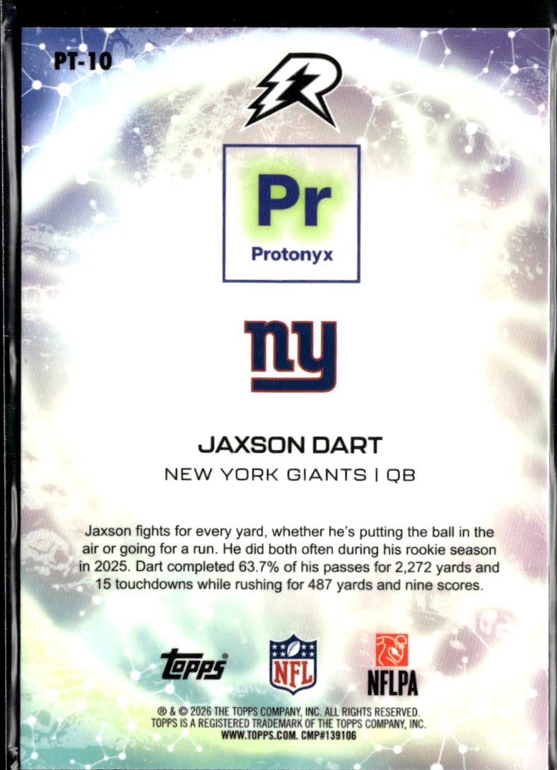 Jaxson Dart 2026 Topps Resurgence Protonyx RC New York Giants