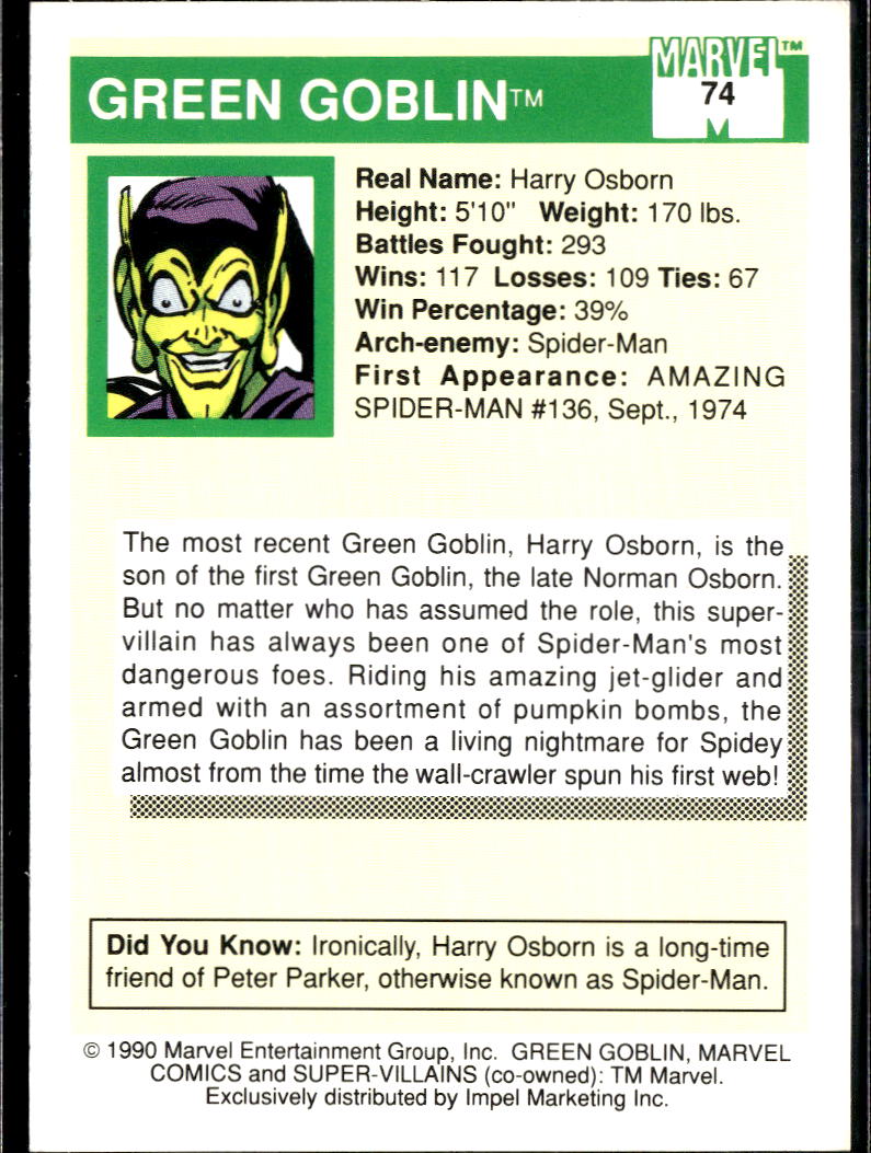 Green Goblin 1990 Marvel Comics Marvel Universe #74