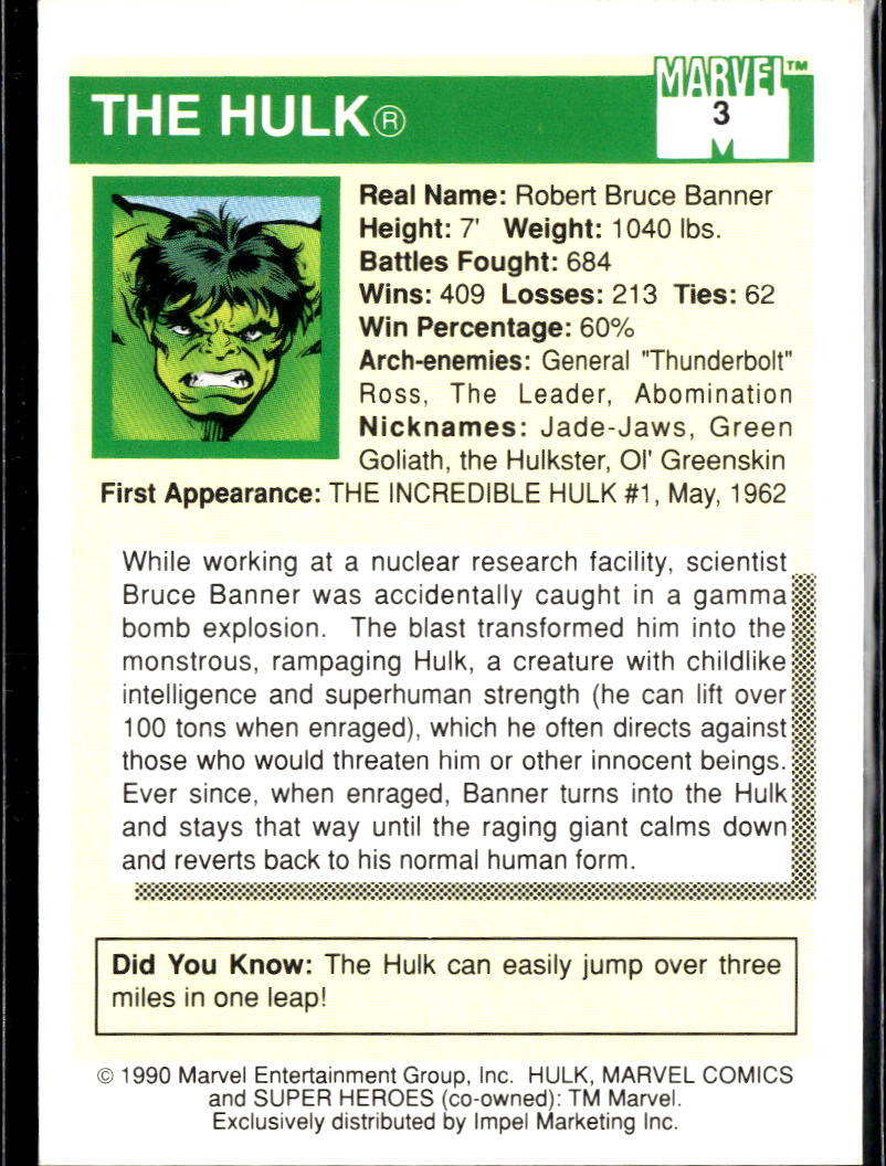 Hulk 1990 Marvel Universe Impel #3