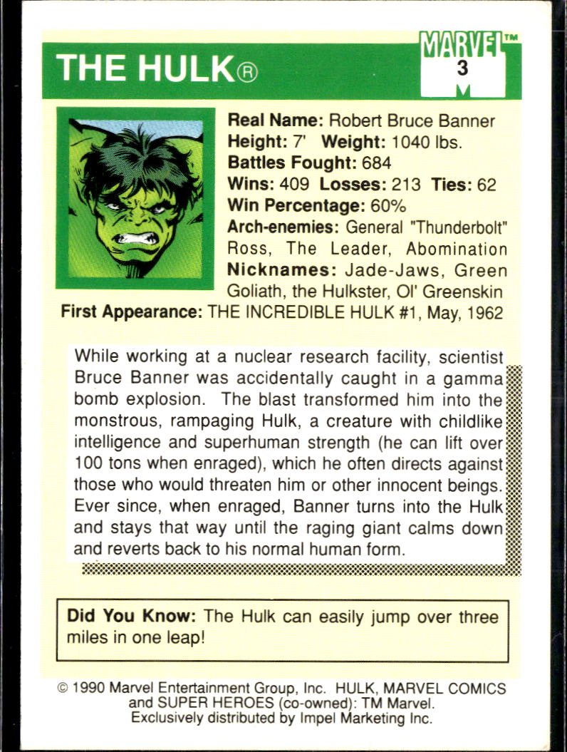 Hulk 1990 Marvel Universe Impel #3