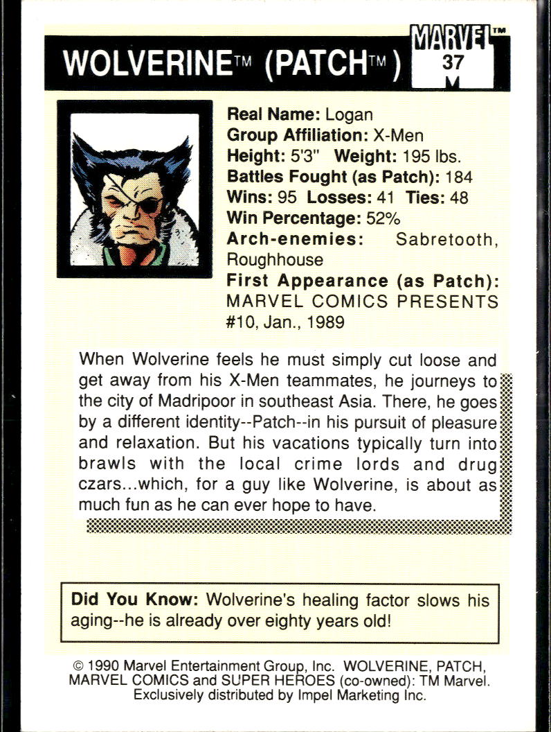 Wolverine 1990 Marvel Comics Super Heroes Series 1 #37