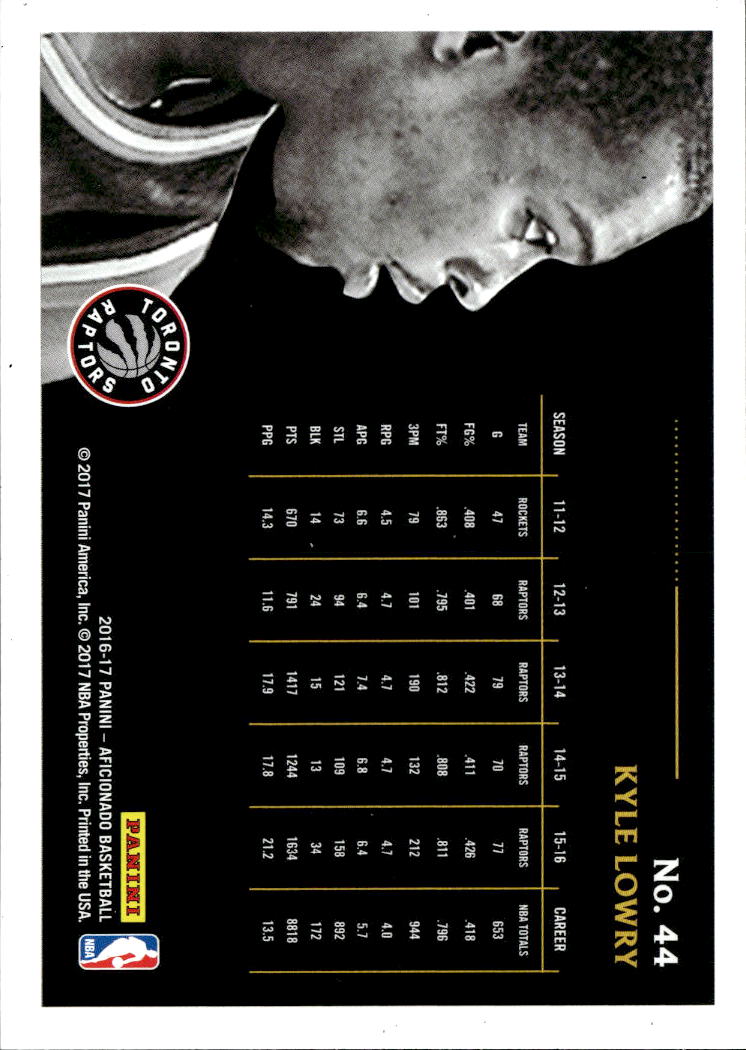 Kyle Lowry 2017 Panini Aficionado Artist's Proof Toronto Raptors