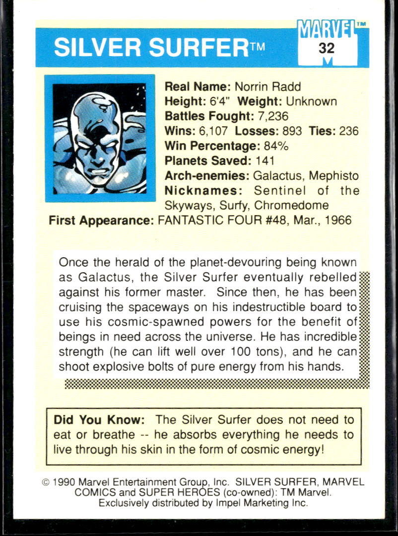 Silver Surfer 1990 Marvel Comics Super Heroes Impel #32
